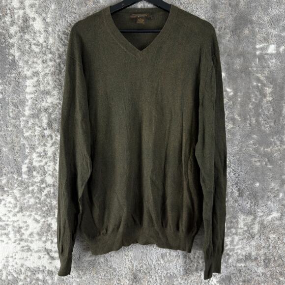 Sebastian Cooper Size L Cashmere Cotton Blend V Neck Sweater Olive Green Pullove - Picture 1 of 8